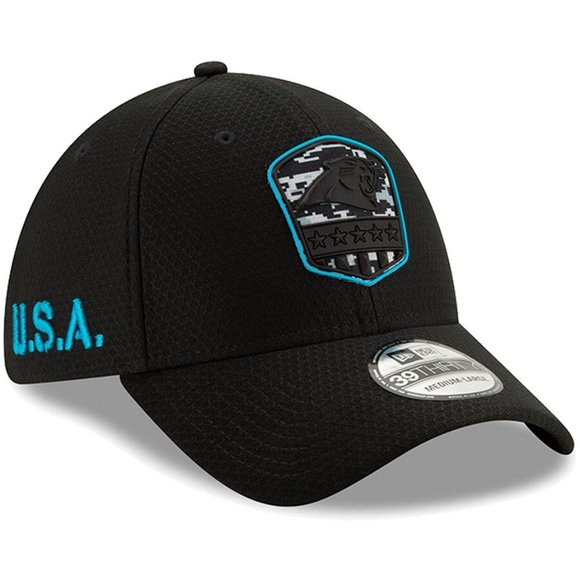 Rare 2019 Carolina Panthers ALT BLACK New Era Salute To Service 39Thirty Hat cap